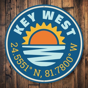 Key West Florida Sign, Key West Cords Sign, Florida Paradise Sign, Palm Tree Sign, Key West Sign, Surf Club, Beach Home Sign - Metal Sign