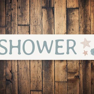 Shower Metal Sign, Beach Bathroom Wall Decor, Coastal Shower Sign, Nautical Bathroom Accent, Beach House Gift