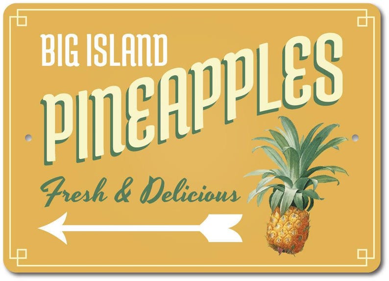 Pineapples Sign, Island Fruit Sign, Pineapple Decor, Pineapple Sign, Fruit Arrow Sign, Fresh Fruit Kitchen Decor, Quality Metal Fruit Signs image 2