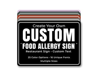 Custom Food Allergy Sign, Personalized Restaurant Warning Metal Sign for Cafe, Kitchen or Food Business