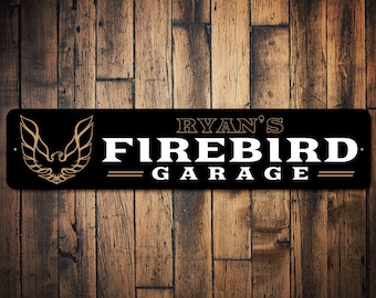 Letrero de garaje Firebird, Regalo para propietario de Firebird, Decoración Firebird, Letrero Pontiac Firebird, Letrero personalizado para coche, Regalo Firebird, Letrero de aluminio de calidad