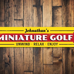 Miniature Golf Sign, Personalized Arrow Game Sign, Custom Name Man Cave Sign, Metal Unwind Relax Enjoy Decor - Quality Aluminum Golf Decor