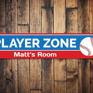 Baseball Player Zone Sign, Personalized Baseball Lover Kid Name Bedroom Sign, Custom Sport Child Playroom Sign - Quality Aluminum Baseball