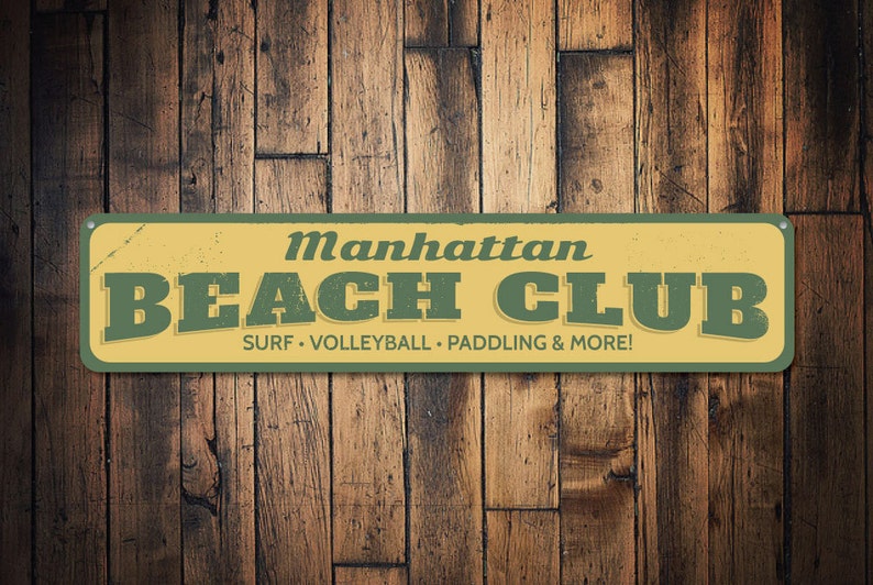 Beach Club Sign, Personalized Beach House Sign, Surf Volleyball Paddling Beach Activities Sign, Beach Decor Quality Aluminum Beach Clubs image 1