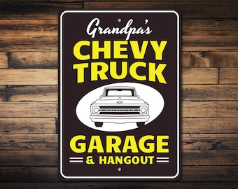 Chevy Truck Garage, Garagenschild, Garagenschild, Garagendekor, Chevy-Liebhaber, Chevy-Geschenk-Dekor, Schilder - Hochwertiges Aluminiumschild