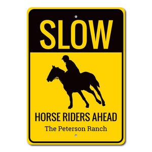 Caution Slow Sign, Horse Rider Sign, Slow Horse Sign, Custom Ranch Gift, Custom Ranch Sign, Horse Lover Gift, Quality Metal Horse Decoration image 3