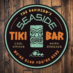 Seaside Tiki Bar, Tiki Bar Sign, Tiki Bar Decor, Decor For Bars, Tropical Bar Decor, Decor For Beach, Bar Signs, Cute Tiki Bar  - Metal Sign
