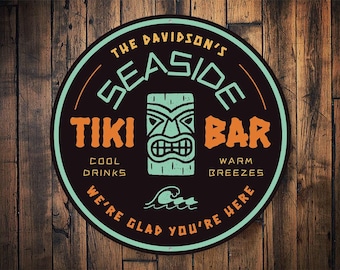 Bar Tiki junto al mar, letrero de bar Tiki, decoración de bar Tiki, decoración para bares, decoración de bar tropical, decoración para playa, letreros de bar, lindo bar Tiki - letrero de metal