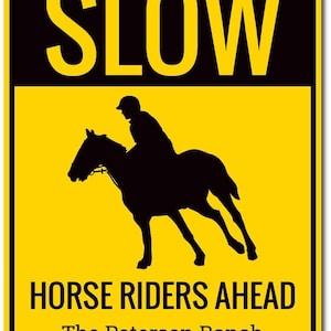 Caution Slow Sign, Horse Rider Sign, Slow Horse Sign, Custom Ranch Gift, Custom Ranch Sign, Horse Lover Gift, Quality Metal Horse Decoration image 2