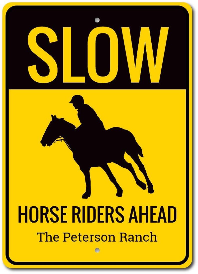 Caution Slow Sign, Horse Rider Sign, Slow Horse Sign, Custom Ranch Gift, Custom Ranch Sign, Horse Lover Gift, Quality Metal Horse Decoration image 2