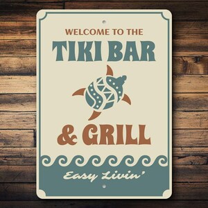 Tiki And Grill Sign, Beach Grill Sign, Beach Decor, Sign For Tiki Bar, Coastal Decor, Beach Sign, Aluminum Gift, Quality Metal Turtle Decor
