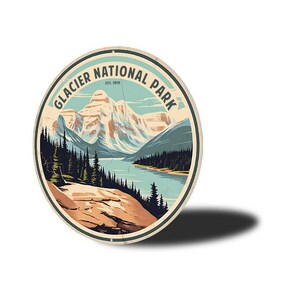 Glacier National Park Sign, Rustic Cabin Decor for Outdoor Enthusiasts, Vintage Style Sign, Nature Lovers, Mountain Lovers Gift, Metal Sign image 4