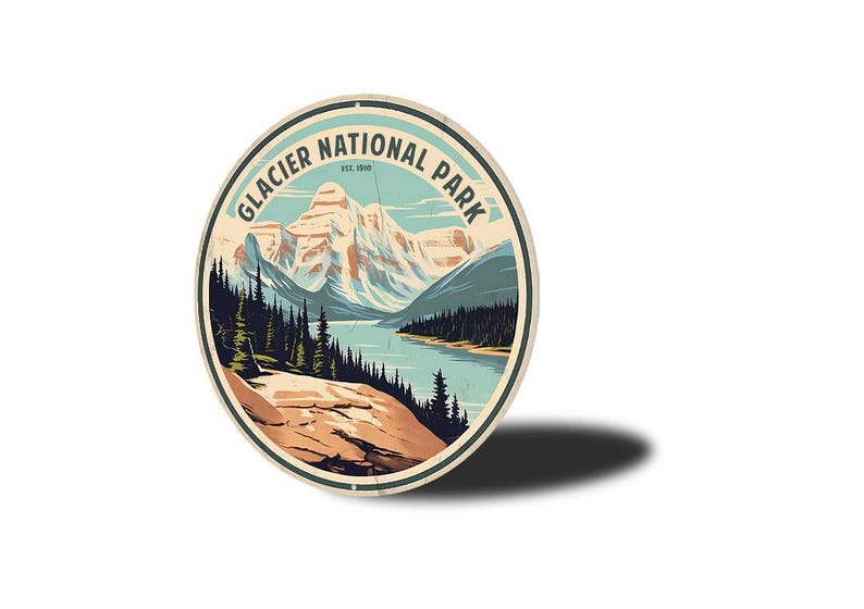 Glacier National Park Sign, Rustic Cabin Decor for Outdoor Enthusiasts, Vintage Style Sign, Nature Lovers, Mountain Lovers Gift, Metal Sign image 4