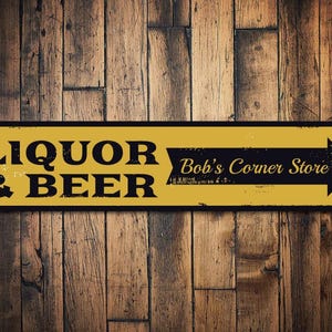 Liquor & Beer Sign, Personalized Corner Store Sign, Directional Arrow Sign, Metal Bar Sign, Custom Bar Decor - Quality Aluminum Beer Signs