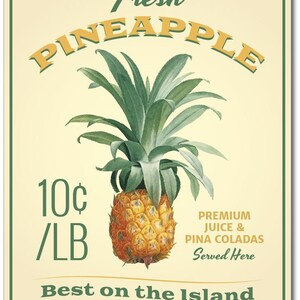 Pineapple Sign, Pineapple Decor, Fresh Fruit Sign, Pineapple Lover Gift, Fruit Kitchen Decor, Pineapple Gift, Quality Metal Fruit Decoration image 2