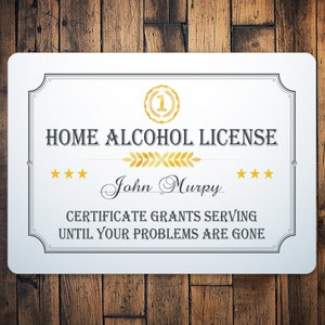 Funny Home Bar Sign, Home Alcohol License, Funny Bar Gift, Family Bar Sign, Custom Bar Gifts, Funny Bar Signs, Decor For Bars, Dads Bar Gift