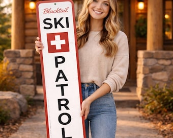 Ski Patrol Sign, Ski Lodge Decor, Vertical Ski Sign, Ski Resort Sign, Winter Sports Sign, Ski Cabin Decor, Mountain Decor - Metal Sign