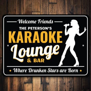 Karaoke Lounge Sign, Karaoke Bar Decor, Family Karaoke Sign, Custom Family Name, Welcome Sign, Home Karaoke Decor - Karaoke Metal Sign