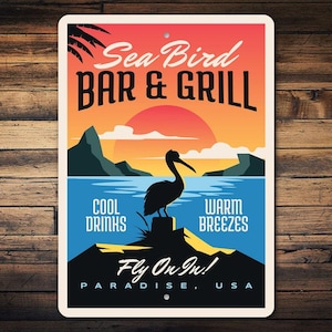 Seabird Bar And Grill Sign, Custom Bar Sign, Personalized Sign, Beach Bar And Grill, Personalized Gifts, Grill Sign, Quality Metal Sign