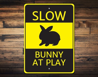 Bunny At Play Sign, Bunny Gift, Bunny Decor, Bunny Owners, Gift for Bunny's, Bunny Lovers Sign, Wooden Kid Gifts, Quality Metal Pet Signs