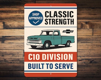 Chevy Truck Metallschild, C10 Garage Wanddekor, Classic-Pickup Mann Höhle Schild, Vintage Chevy Shop, Oldtimer Geschenk, Chevy Liebhaber Geschenk