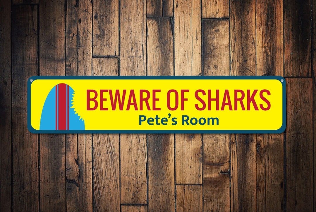 Beware of Sharks Sign, Custom Surfboard Shark Bite Sign, Personalized ...