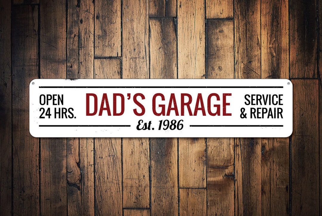 Dads Car Garage Sign, Custom Dad Signs, Sign for Car Owners, Metal ...