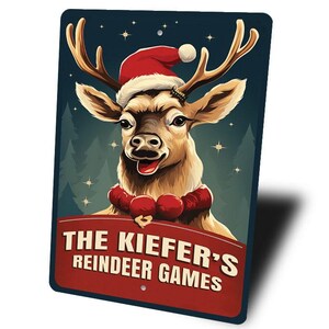 Rentier Spiele, Ferienspiele, Weihnachtsspiele, Weihnachten Willkommen, Rentier Schild, Weihnachten Rentier, Dekor für Weihnachten - Metallschilder Bild 3