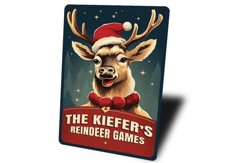 Rentier Spiele, Ferienspiele, Weihnachtsspiele, Weihnachten Willkommen, Rentier Schild, Weihnachten Rentier, Dekor für Weihnachten - Metallschilder Bild 3
