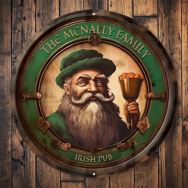 Family Irish Pub Sign, Personalized Home Bar Decor, Irish Pride Decor, Irish Pub Wall Art, Custom Family Name Sign - Metal Sign