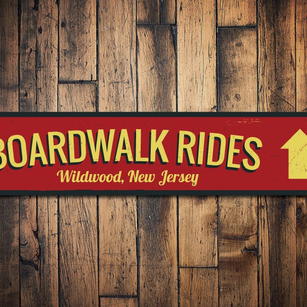 Boardwalk Rides Arrow Sign, Personalized City State Boardwalk Location Sign, Custom Beach House Location Decor, Boardwalk - Quality Aluminum