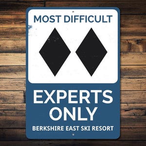 Double Black Diamond Experts Only Sign, Personalized Ski Location Name Metal Decor, Custom Ski Lover Gift, Ski Cabins - Novelty Aluminum