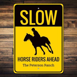 Caution Slow Sign, Horse Rider Sign, Slow Horse Sign, Custom Ranch Gift, Custom Ranch Sign, Horse Lover Gift, Quality Metal Horse Decoration image 1