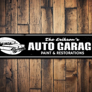 Auto Garage Sign, Car Lover Gift, Gift for Mechanic, Custom Garage Decor, Classic Car Metal Man Cave Decor - Quality Aluminum Auto Garages