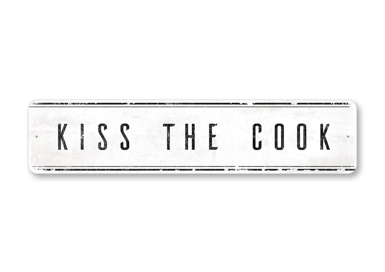 Kiss The Cook Sign, Cute Kitchen Decor, Kitchen Wall Decor, Mans Kitchen, Husbands Kitchen, White Kitchen Decor, Vintage Sign Decor, Kitchen image 2