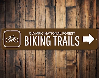 Biking Trails Sign, Custom Bicycle Arrow Metal National Forest Name Gift, Personalized Park Recreation Decor - Quality Aluminum Decorations
