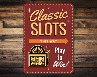 Classic Slots Sign, Gambling Slot Decor, Gambling Gift Decor, Metal Slot Machine Decor, Poker Decor, Room Decor, Metal Sign, Quality Metal