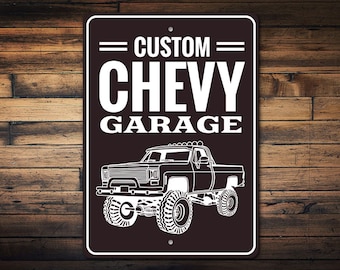 Benutzerdefinierte Chevy, benutzerdefinierte LKW, LKW-Liebhaber, benutzerdefinierte Garage, LKW, Garagendekor, Chevy-Liebhaber, Chevy Geschenkdekor, Schilder - hochwertiges Aluminiumschild