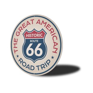 The Great American Road Trip, Route 66, Route Road, Famous Route 66, Route 66 Road, Road Sign Decor, Dads Garage, Man Cave - Metal Sign image 4