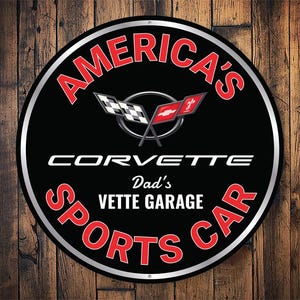 Americas Sports Car Sign, Dad&#39;s Vette Garage, C5 Corvette Decor, Chevy Wall Sign, Fast Car Sign, Corvette Gifts, Car Guy Gifts - Metal Sign