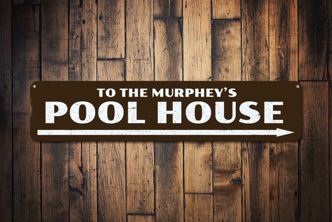 Pool House Sign, Personalized Arrow to the Family Pool Sign, Custom Family Name Sign, Metal