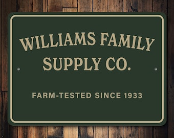 Custom Farm-Tested Supply Co. Metal Sign, Personalized Retro Farmhouse Decor, Vintage Family Farm Sign, Established Date, Farmhouse Gift