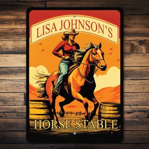Horse Riding Sign, Horse Lover Sign, Custom Horse Gift, Horse Stable, Barrel Racing Horses, Name And Horse, Custom Horse Sign - Metal Sign