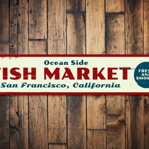 Fish Market Sign, Personalized Ocean Side Seafood Market Sign, Custom Beach Location Sign, Beach House Decor - Quality Aluminum Market Signs