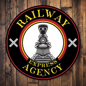 Express Agency Sign, Railway Express, Train Express, Train Lovers, Train Decor, Train Man, Train Owner, Train Station - Metal Round Sign