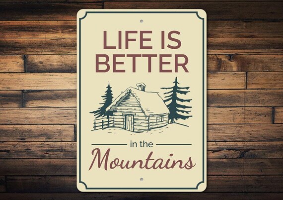 Mountain Living Sign, Cabin Life Decor, Fishing Cabin Decor, Camping Gift Sign, Camp Decor, Custom Lake Sign, Metal Sign, Quality Metal