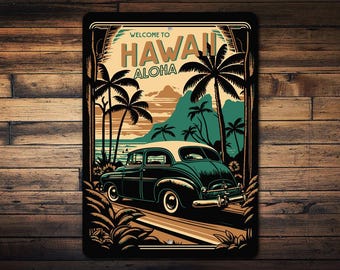Welcome To Hawaii Custom Aloha Sign, Hawaii Wall Decor, Beach House Decor, Island Decor, Tropical Wall Art, Hawaii Gift, Hawaii Gift, Retro Metal Sign
