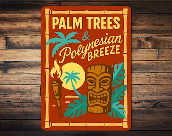 Palm Trees Polynesian Breeze Sign, Tiki Bar Wall Decor, Hawaii Wall Sign, Island Bar Sign, Beach Shack Sign, Tiki Bar Gift - Metal Sign