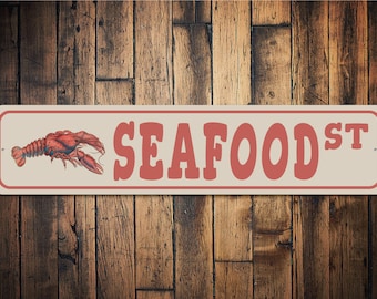 Seafood St Sign, Seafood Lovers, Sign For Seafood, Lobster Decor, Seafood, Seafood Decor, Street Sign Decor  - Quality Aluminum Decorations
