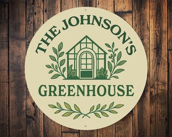 Custom Greenhouse Metal Sign with Family Name – Personalized Garden Sign – Outdoor Yard Decor for Gardeners